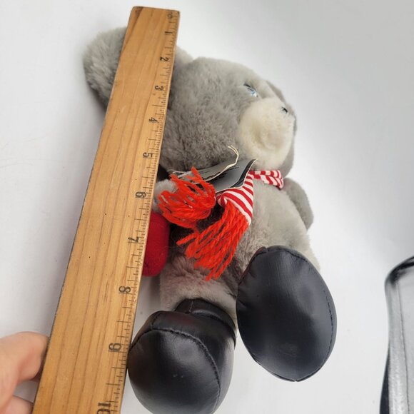 Mattel Emotions Vintage Christmas Gray Mouse Plush Red Scarf Black Boots Stuffed - Picture 5 of 13